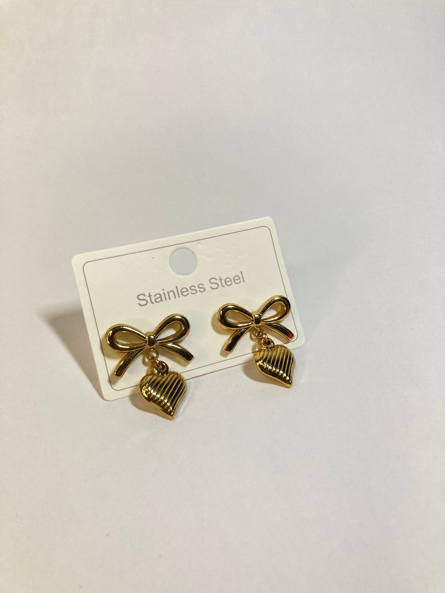 Gold Bow Heart Drop Earrings