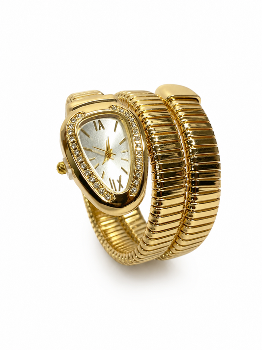 Pearl white Gold Snake Watch