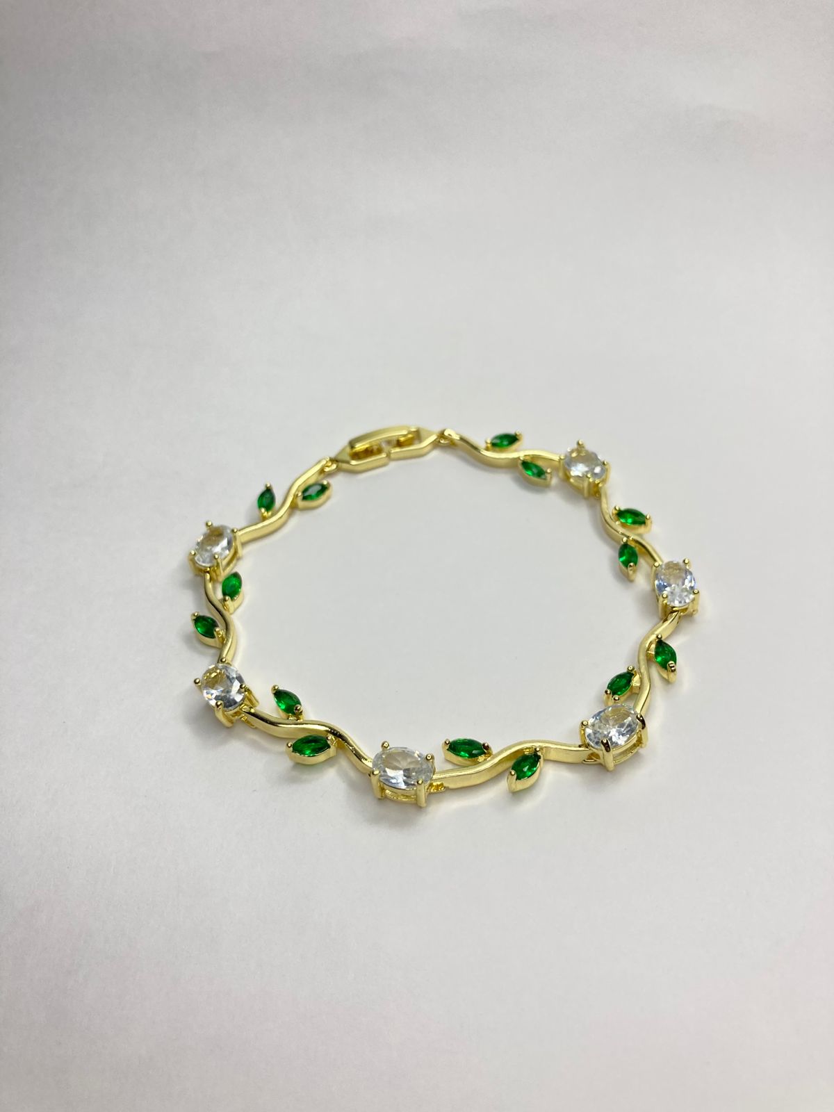 White Tulip Green Leaf Bracelet